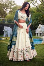 Off-White-and-Blue-Lehenga-Choli-with-a-Bandhani-Dupatta-2