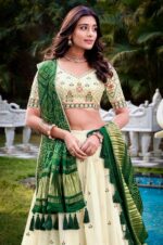 Off-White-and-Green-Lehenga-Choli-with-a-Bandhani-Dupatta4