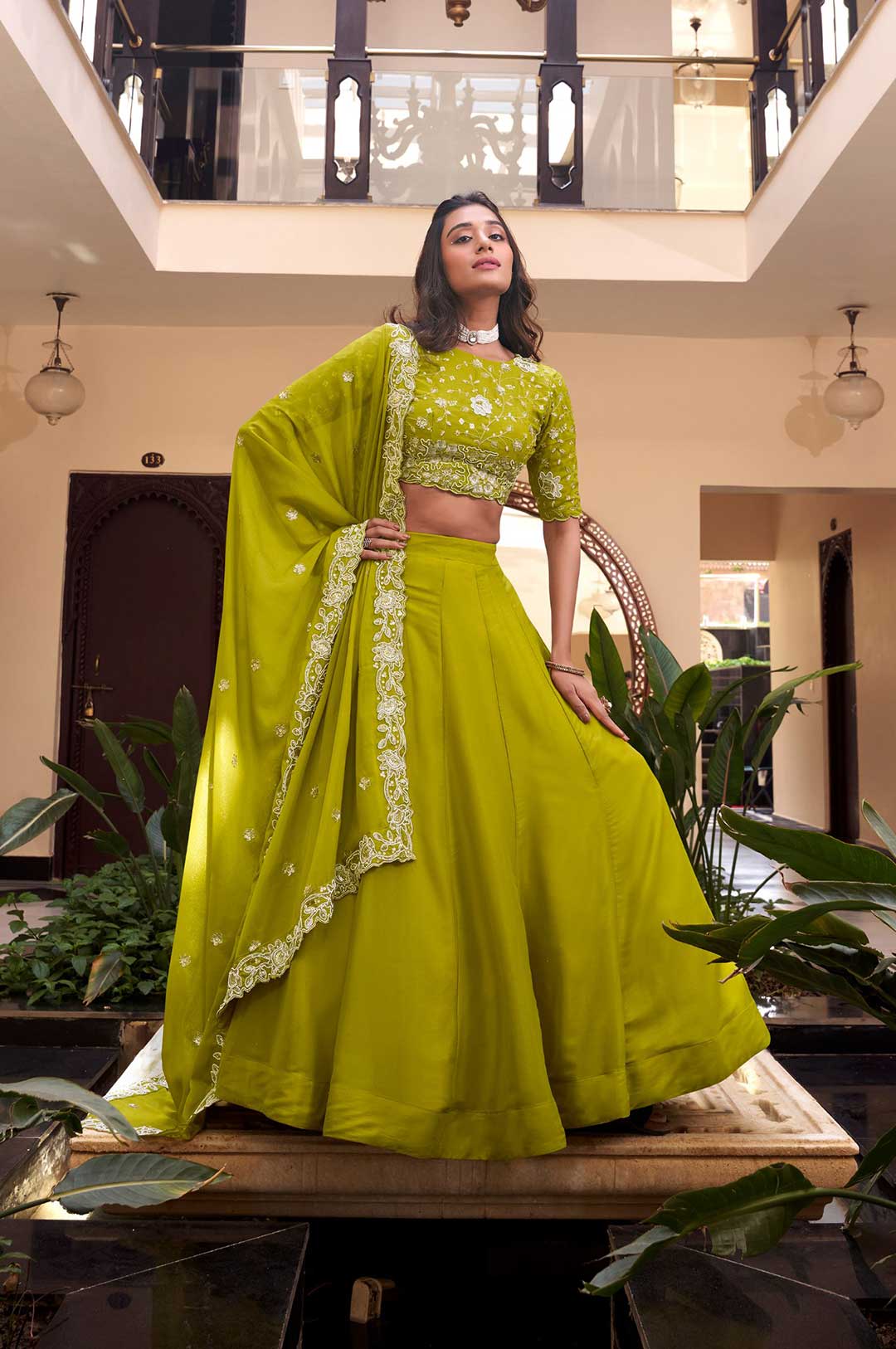 Perot Star Georgette Embroidered Lehenga Choli with Sequins & Pearl Work