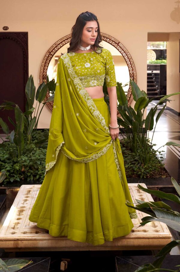 Perot Star Georgette Embroidered Lehenga Choli with Sequins & Pearl Work