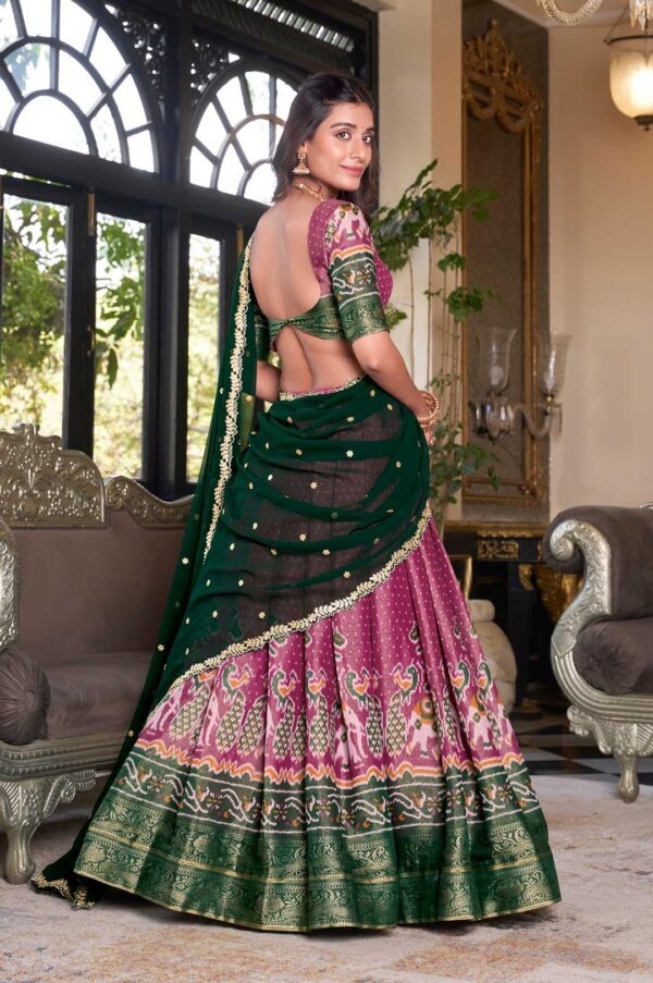 Pink Kanchipuram Silk Lehenga Choli with Green Dupatta