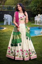 Pista-Green-Floral-Lehenga-Choli-with-a-Bandhani-Dupatta