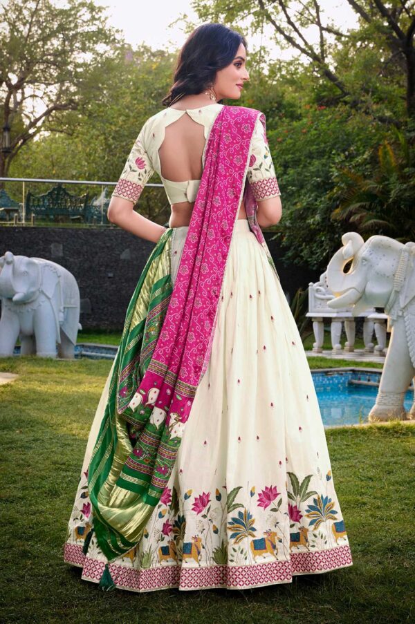 Pista Green Floral Lehenga Choli with a Bandhani Dupatta