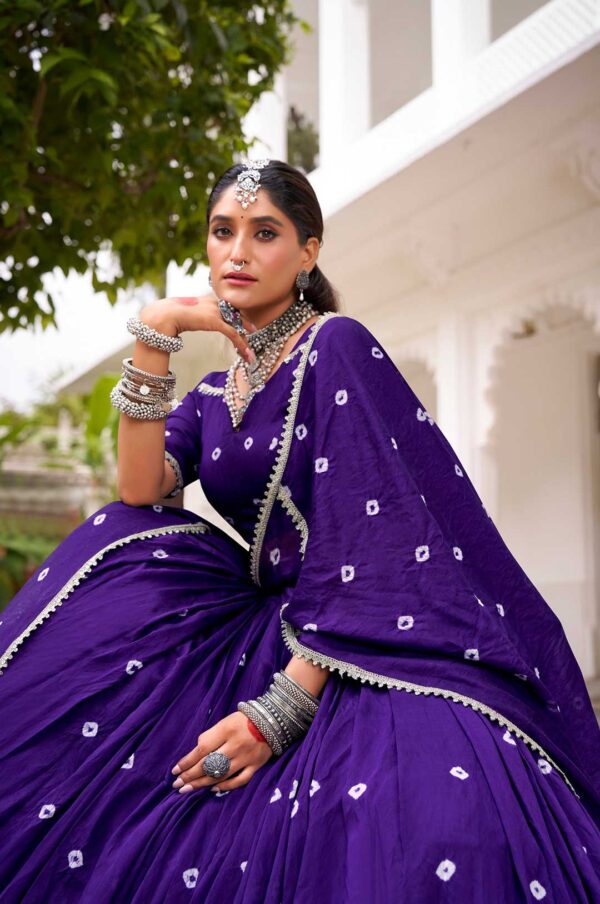 Purple Chanderi Bandhej Print Lehenga Choli with Dupatta
