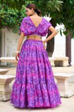 Purple-Floral-Print-Chiffon-Lehenga-with-Pearl-Touch-Blouse-2