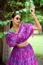 Purple-Floral-Print-Chiffon-Lehenga-with-Pearl-Touch-Blouse-3