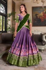 Purple-Kanchipuram-Silk-Lehenga-Choli-with-Green-Dupatta-2