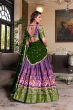 Purple-Kanchipuram-Silk-Lehenga-Choli-with-Green-Dupatta-3