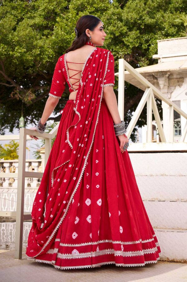 Red Chanderi Bandhej Print Lehenga Choli with Dupatta