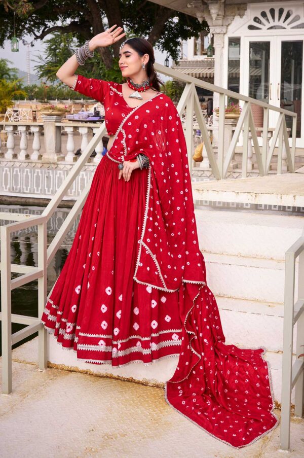 Red Chanderi Bandhej Print Lehenga Choli with Dupatta
