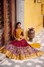 Red-&amp;-Mustard-Poly-Chanderi-Kalamkari-Zari-Work-Lehenga-Choli