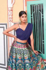 Royal-Blue-Banarasi-Silk-Zari-Weaving-Lehenga-with-Georgette-Blouse-&amp;-Attached-Dupatta