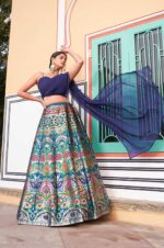 Royal-Blue-Banarasi-Silk-Zari-Weaving-Lehenga-with-Georgette-Blouse-&amp;-Attached-Dupatta-3