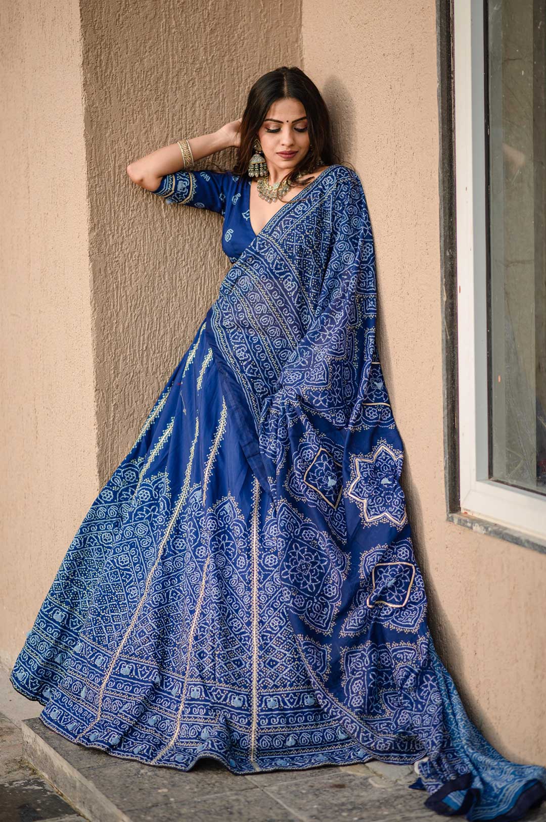 Royal Blue Vaishali Silk Printed Lehenga Choli with Gota Patti & Tassels Work