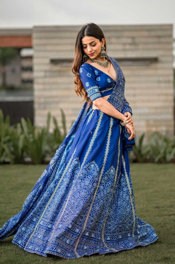 Royal Blue Vaishali Silk Printed Lehenga Choli with Gota Patti & Tassels Work