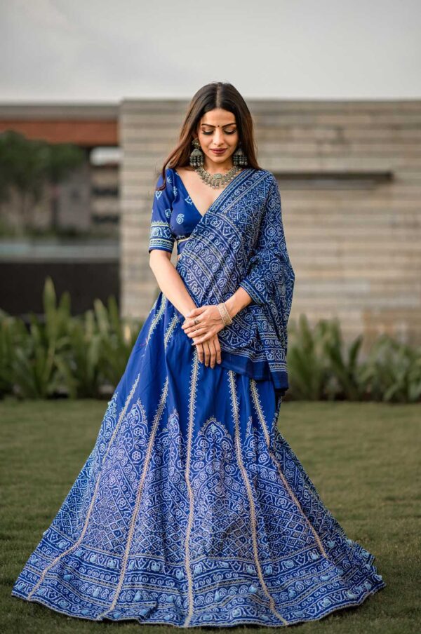 Royal Blue Vaishali Silk Printed Lehenga Choli with Gota Patti & Tassels Work