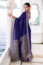 Royal-Navy-Blue-Chinon-Saree-with-Rich-Zari-Weaving-Border-2