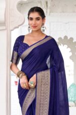 Royal-Navy-Blue-Chinon-Saree-with-Rich-Zari-Weaving-Border-4