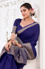 Royal-Navy-Blue-Chinon-Saree-with-Rich-Zari-Weaving-Border3