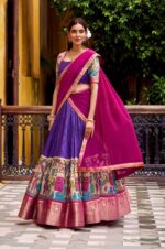 Royal-Purple-&amp;-Pink-Poly-Chanderi-Kalamkari-Zari-Work-Lehenga-Set-2