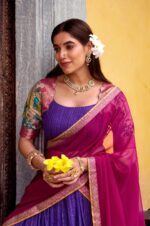 Royal-Purple-&amp;-Pink-Poly-Chanderi-Kalamkari-Zari-Work-Lehenga-Set-4