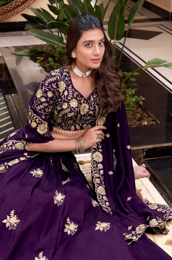 Royal Purple Vichitra Silk Embroidered Lehenga Choli