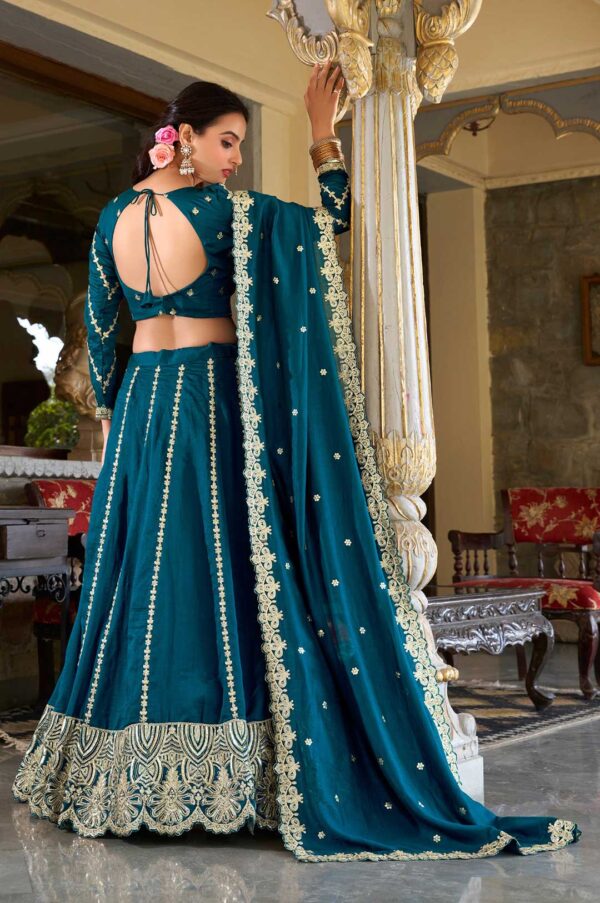 Teal Vichitra Silk Embroidered Lehenga Choli with Dupatta