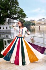 White-&amp;-Multi-Color-Rayon-Lehenga-with-Mirror-Gamthi-Work-Blouse-2