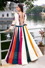 White-&amp;-Multi-Color-Rayon-Lehenga-with-Mirror-Gamthi-Work-Blouse-3