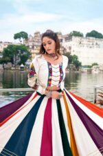 White-&amp;-Multi-Color-Rayon-Lehenga-with-Mirror-Gamthi-Work-Blouse-4