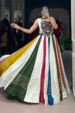 White-&amp;-Multi-Color-Rayon-Mirror-Gamthi-Lehenga-Choli-with-Gota-Patti-Lace-4
