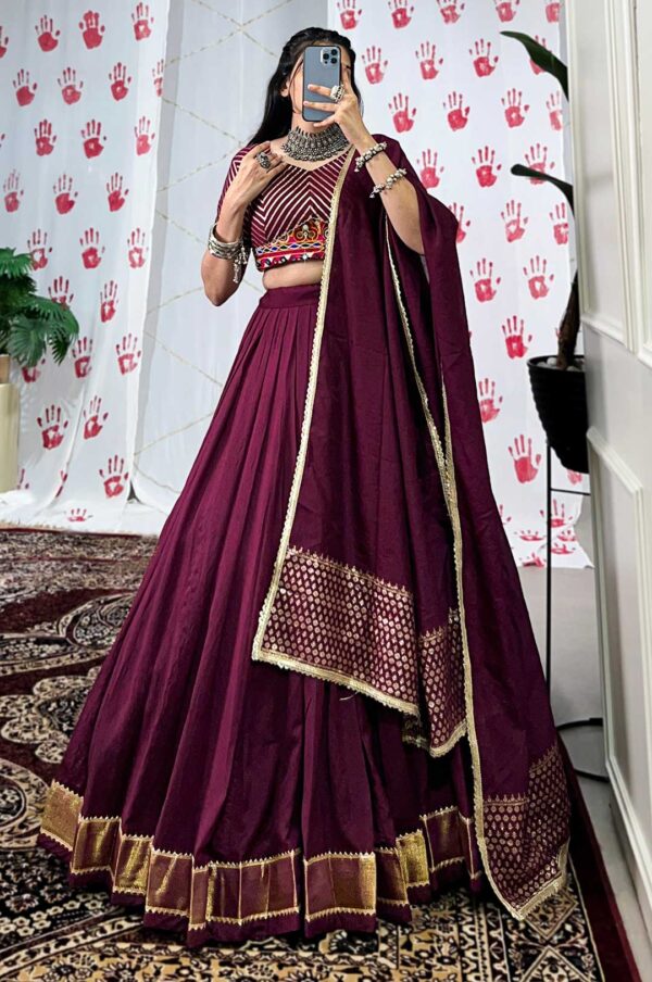Wine Chanderi Zari Weaving Lehenga Choli with Dupatta