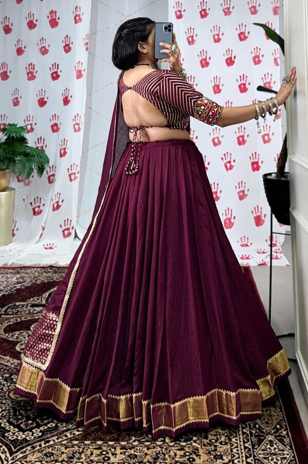 Wine Chanderi Zari Weaving Lehenga Choli with Dupatta