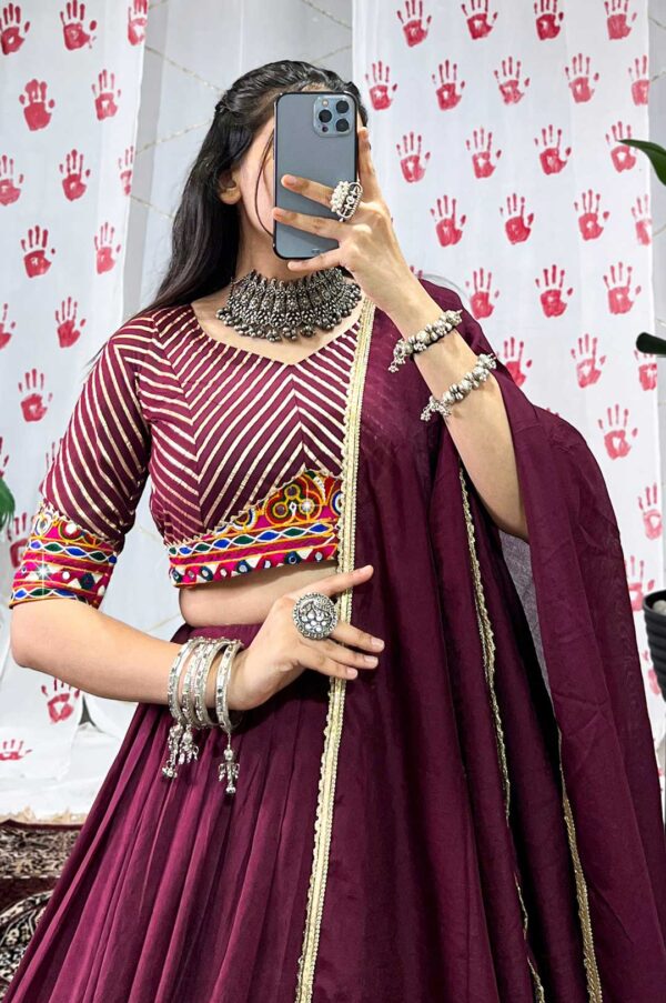 Wine Chanderi Zari Weaving Lehenga Choli with Dupatta