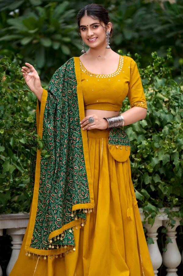 Yellow Pure Cotton Lehenga with Gota Patti & Mirror Work Blouse