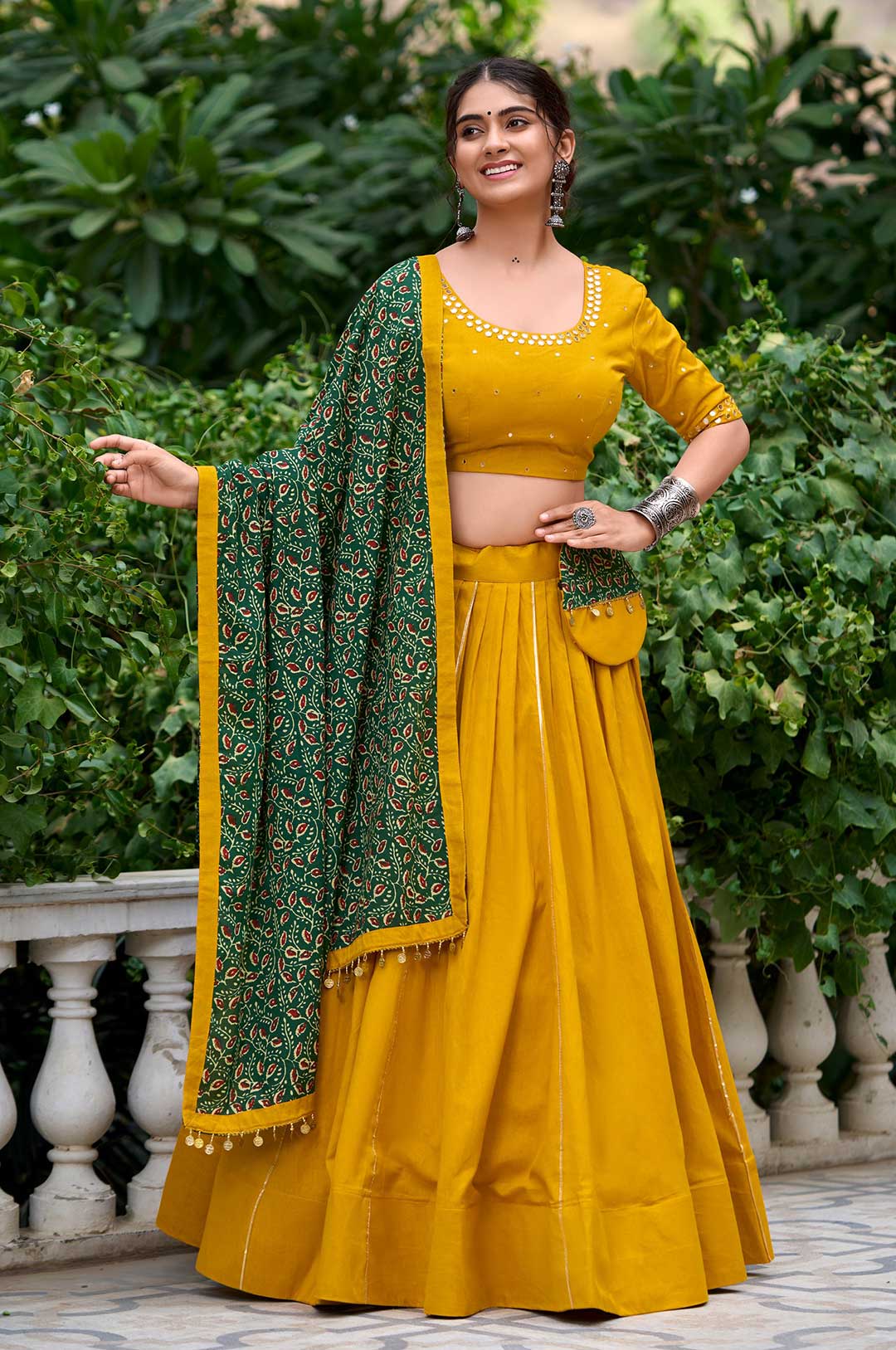 Yellow Pure Cotton Lehenga with Gota Patti & Mirror Work Blouse