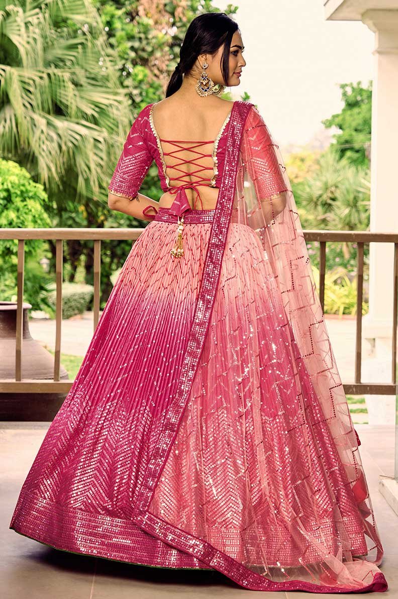 Pink-Chinon-Designer-Lehenga-Choli-with-Sequin-&-Thread-Embroidery-and-Soft-Net-Dupatta-2 Pink Chinon Designer Lehenga Choli with Sequin & Thread Embroidery and Soft Net Dupatta
