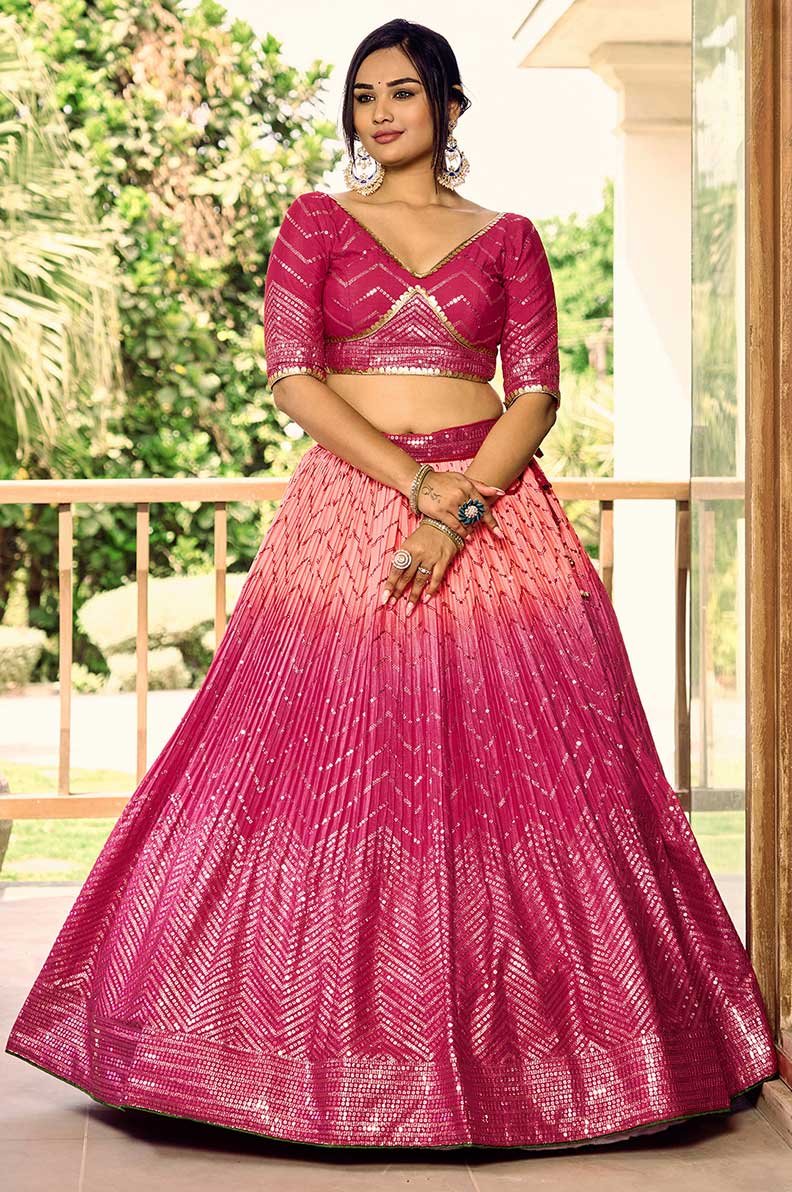 Pink-Chinon-Designer-Lehenga-Choli-with-Sequin-&-Thread-Embroidery-and-Soft-Net-Dupatta-3 Pink Chinon Designer Lehenga Choli with Sequin & Thread Embroidery and Soft Net Dupatta