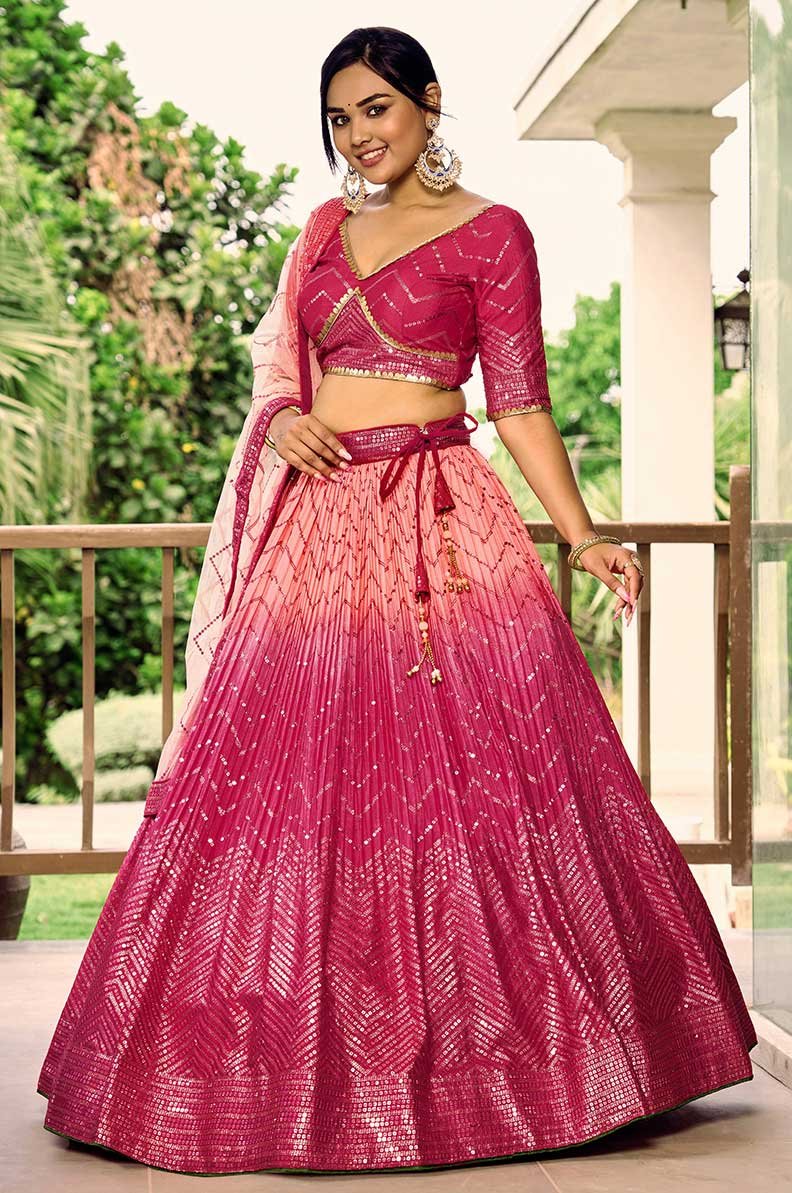 Pink-Chinon-Designer-Lehenga-Choli-with-Sequin-&-Thread-Embroidery-and-Soft-Net-Dupatta-5 Pink Chinon Designer Lehenga Choli with Sequin & Thread Embroidery and Soft Net Dupatta
